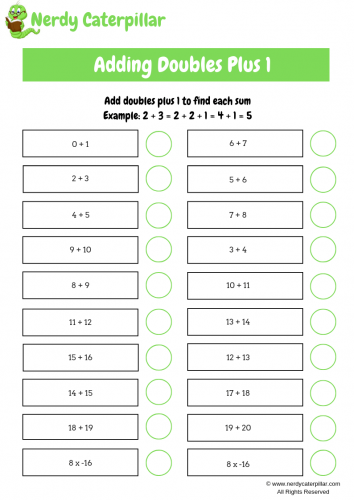 Adding Doubles Plus 1 Simple Addition Worksheet