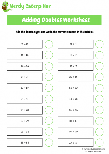 Adding Doubles Worksheet Double Digit