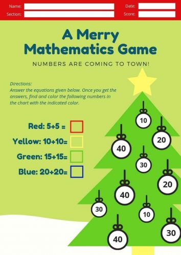 Christmas Kindergarten Math Worksheet