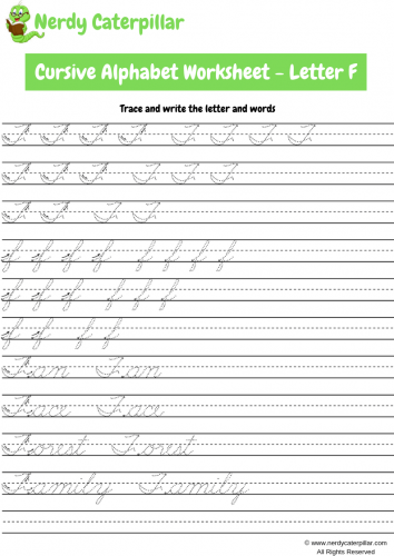 Cursive Letter F Worksheet