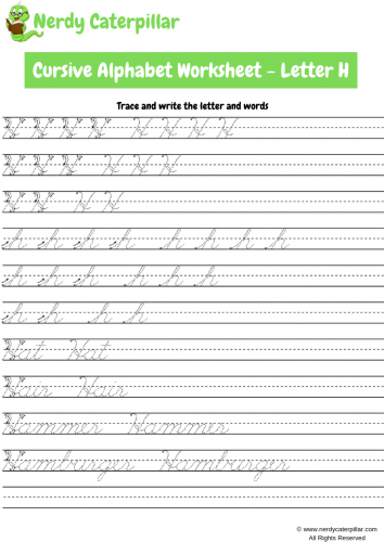 Cursive Letter H Worksheet