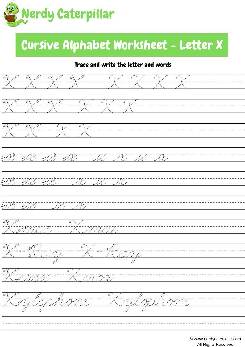 Cursive Letter X Worksheet