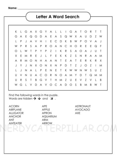 Letter A Word Search 